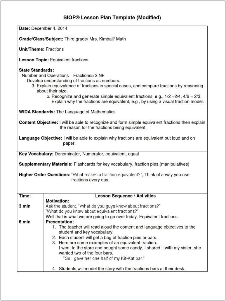 Siop Model Lesson Plan Template 2