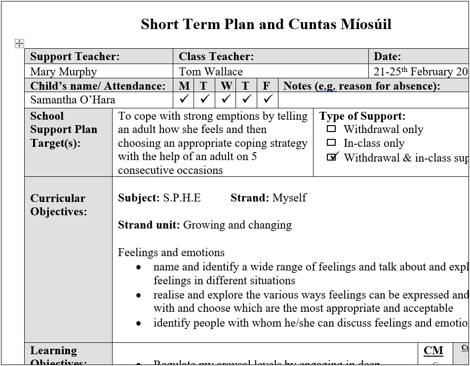 Six Month Term Plan Book Template