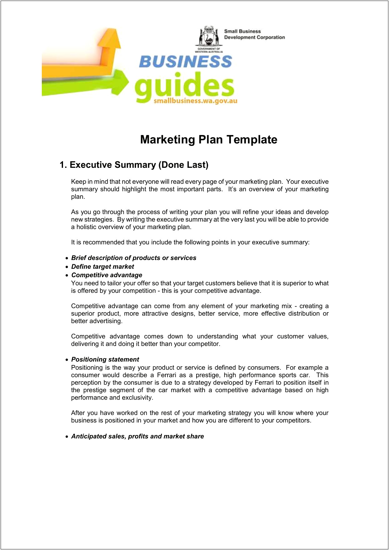 Small Business Bureau Business Plan Template