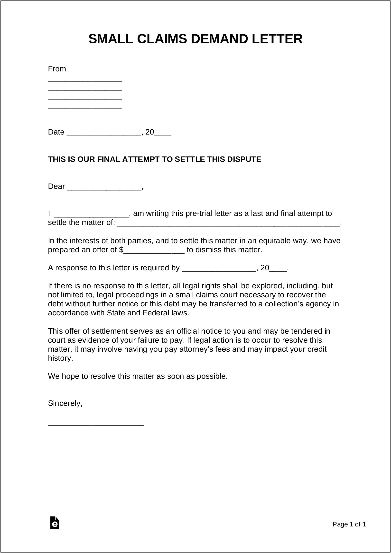 Small Claims Court Letter Of Demand Template Uk