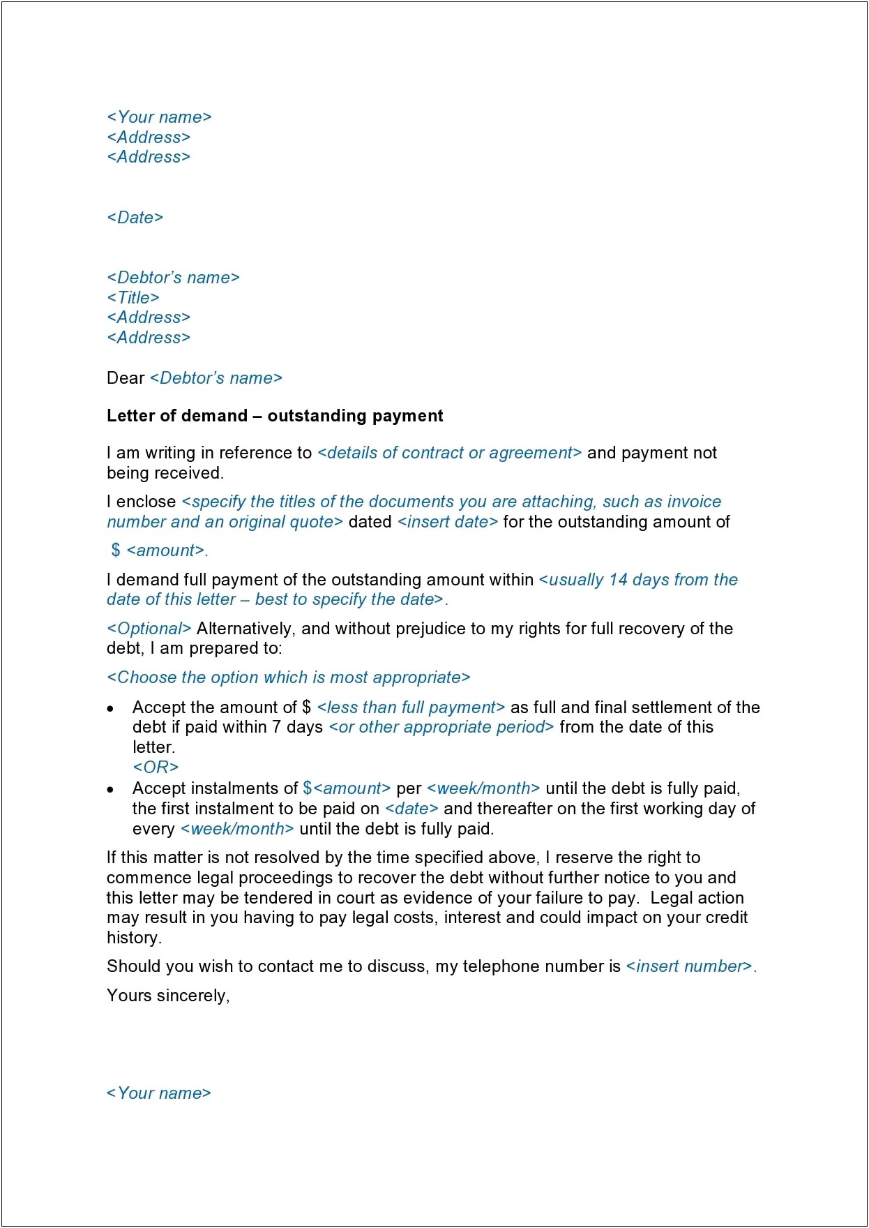 Small Claims Template Demand Letter Contractor