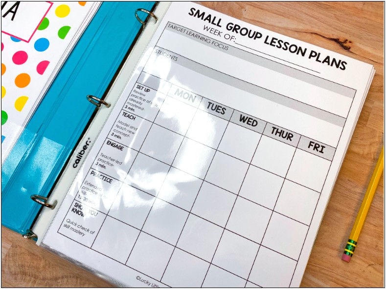 Small Group Lesson Plan Template First Grade