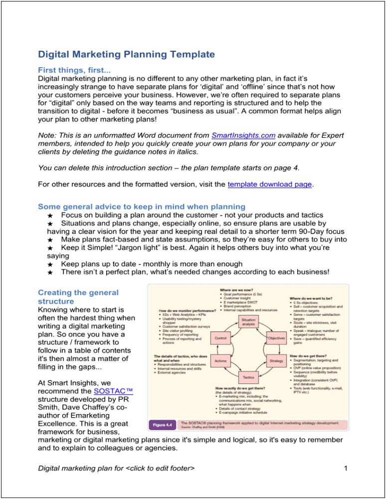 Smart Insights Digital Marketing Plan Template