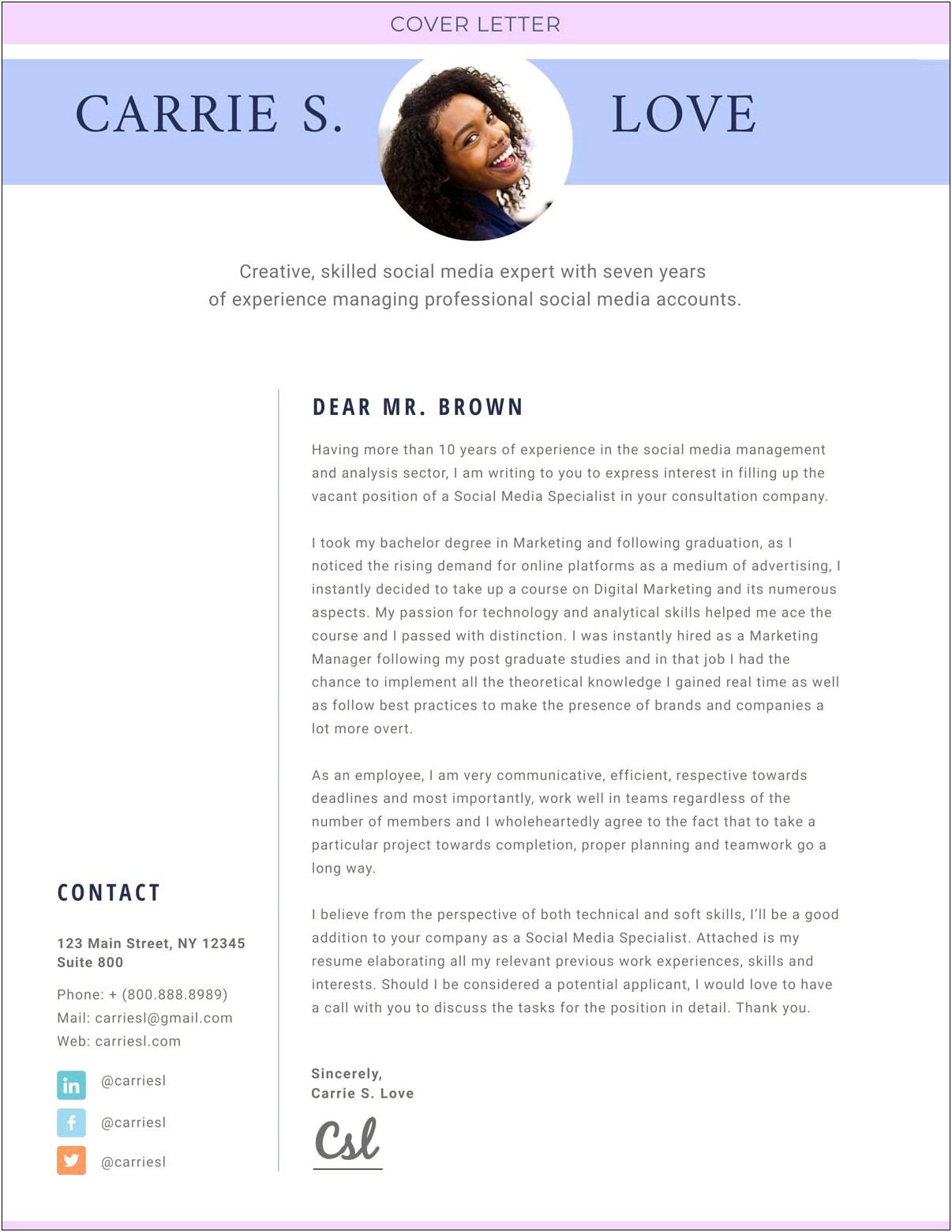 Social Media Manager Cover Letter Template