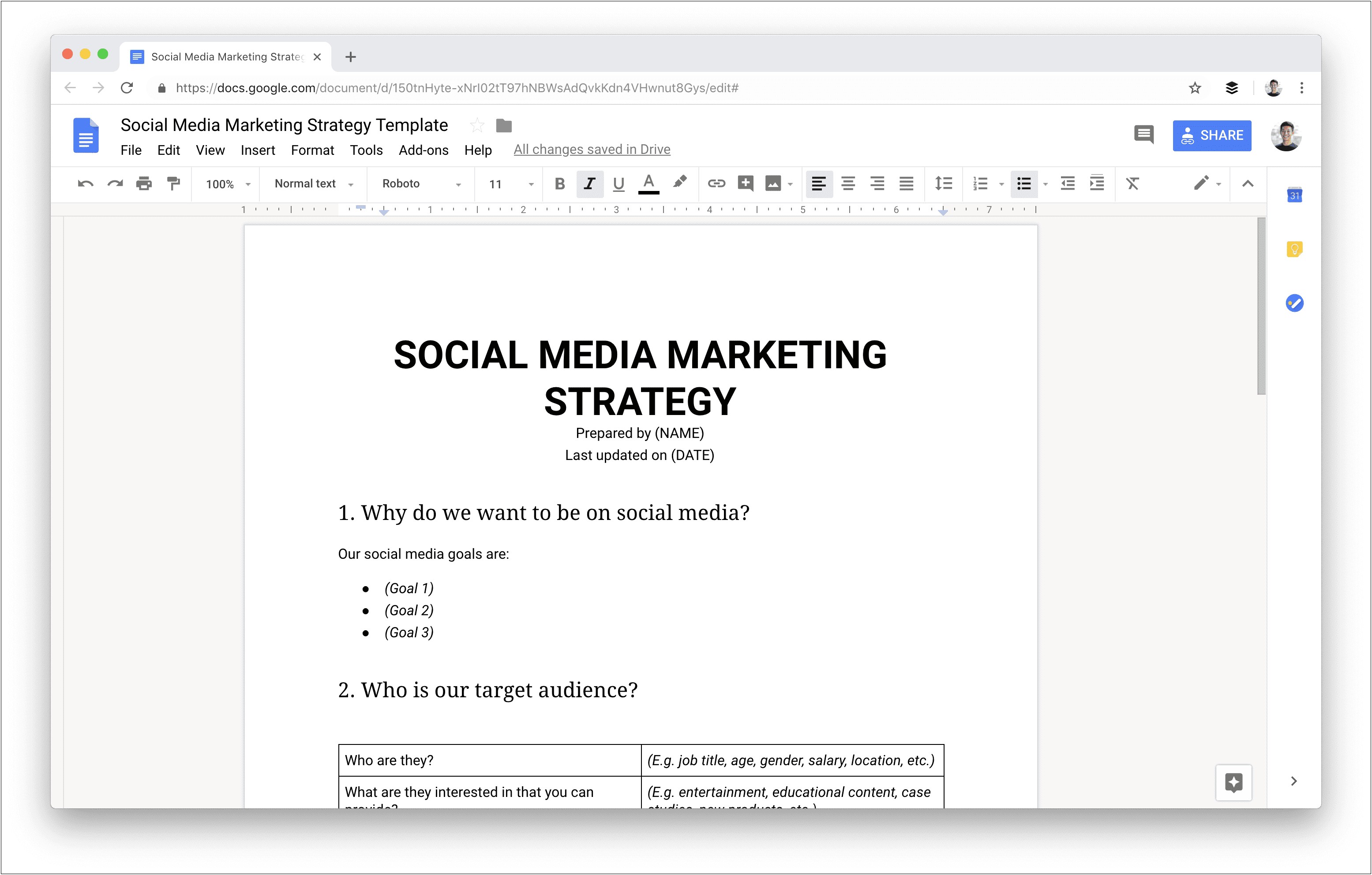 Social Media Marketing Strategy Plan Template