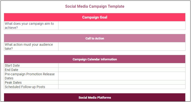 Social Media Plan And Objective Template