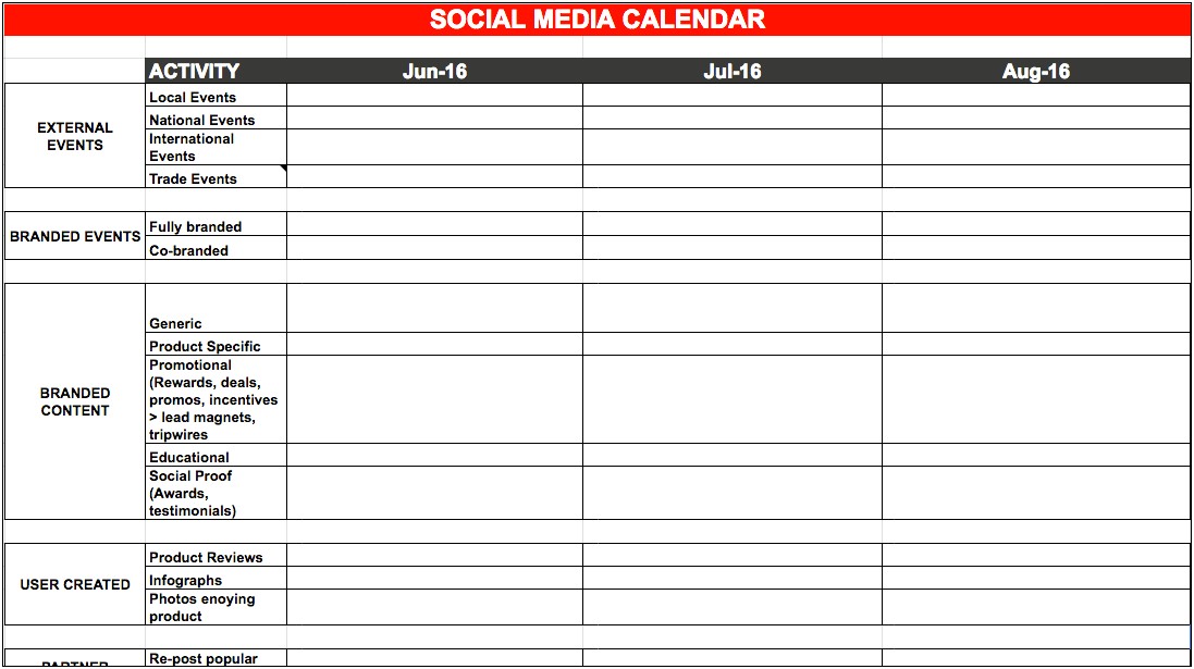 Social Media Planning Calendar Template 2020