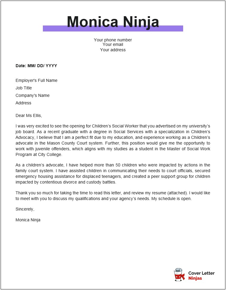 Social Service Worker Cover Letter Template