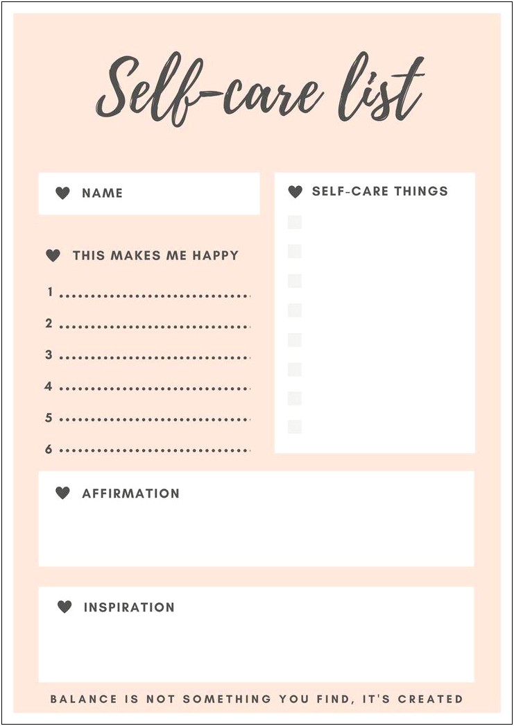 Social Work Self Care Plan Template