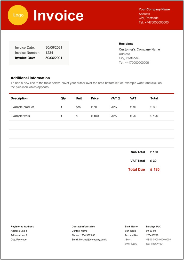 Sole Trader Invoice Template Uk Word