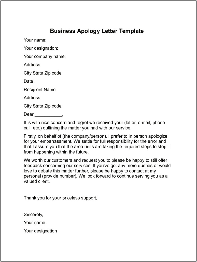 Sorry We Missed You Business Letter Template