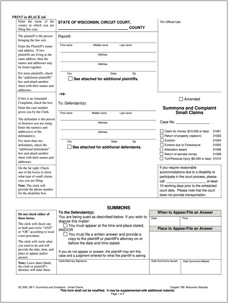 South Carolina Summons Answer Letter Template