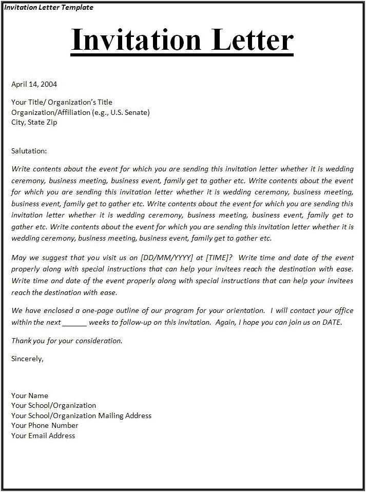 Speaker Invitation Letter For Conference Template