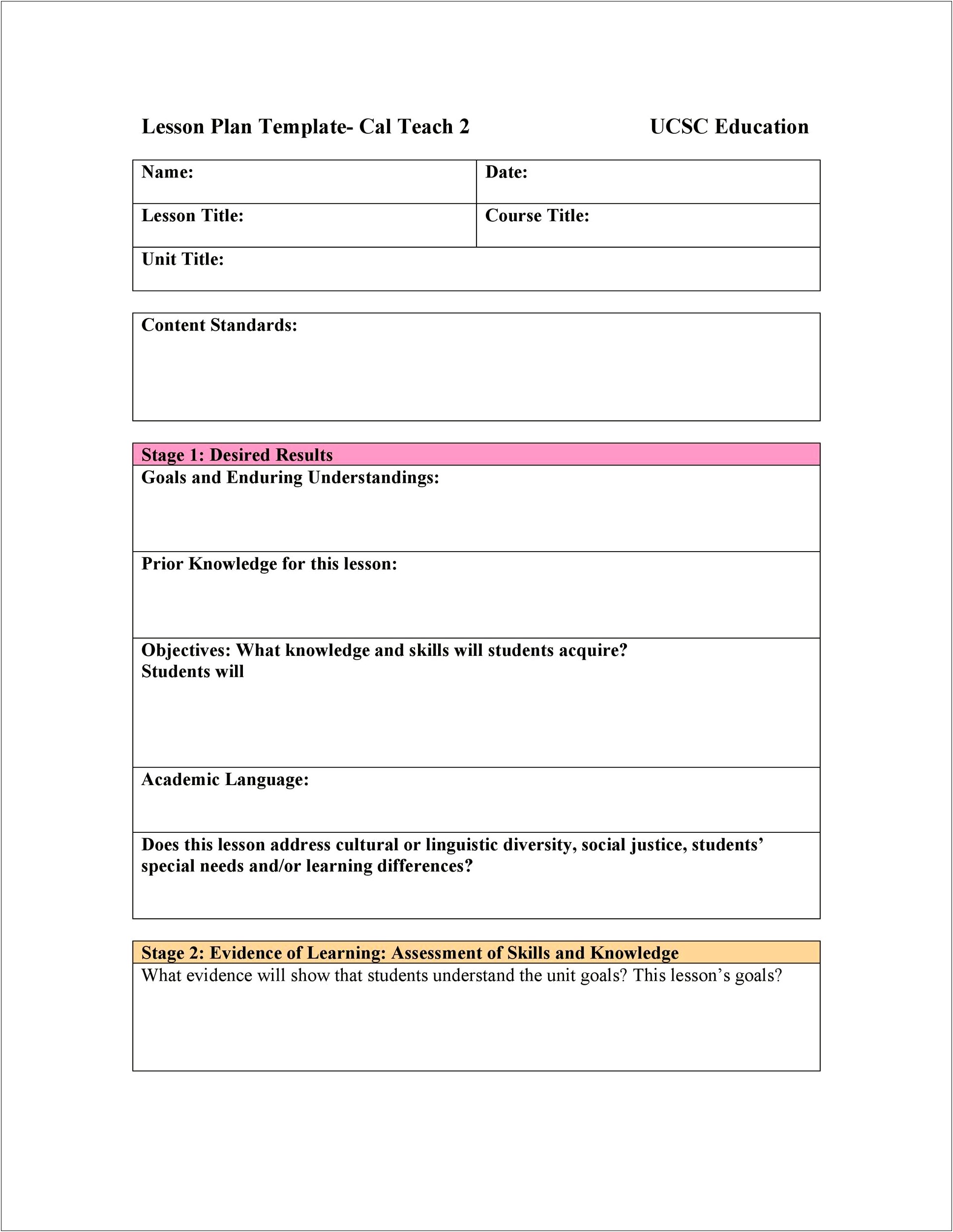 Special Education Lesson Plan Template Elementary