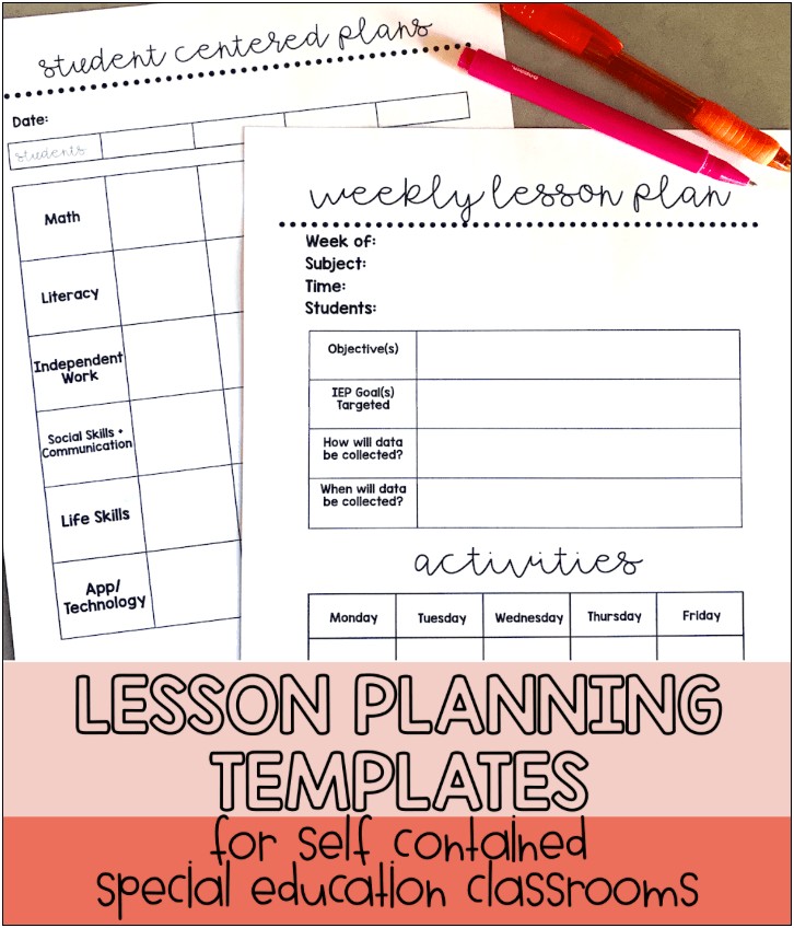 Special Education Weekly Lesson Plan Template