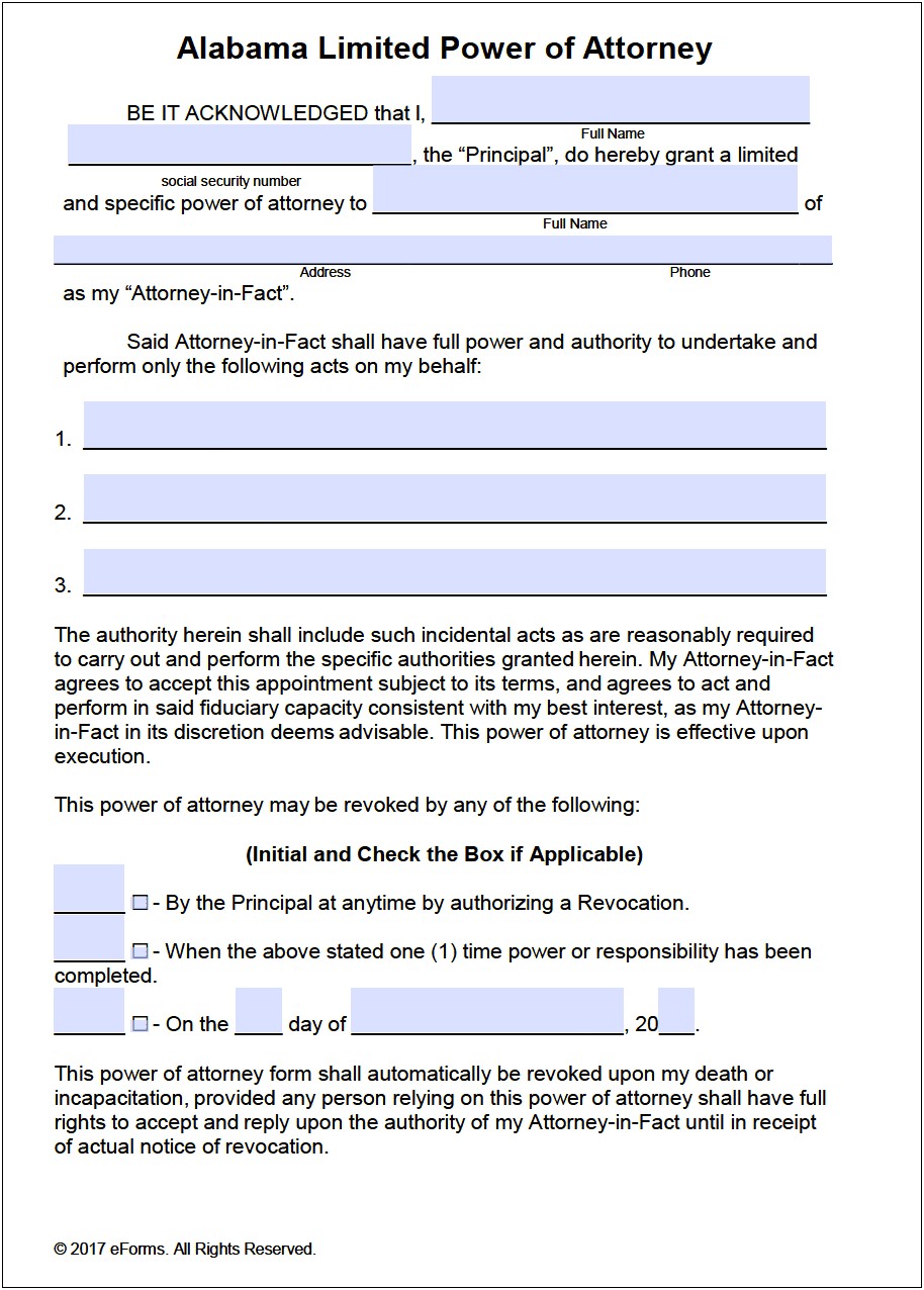 Special Power Of Attorney Word Template