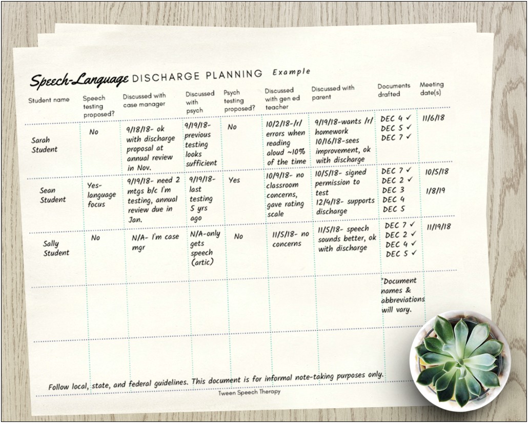 Speech Therapy Plan Of Care Template