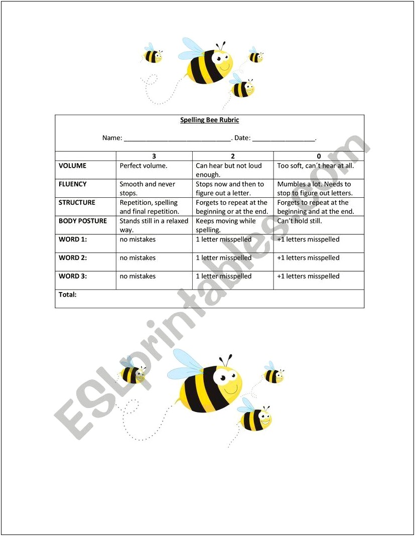 Spelling Bee 12 Words Template Sheets