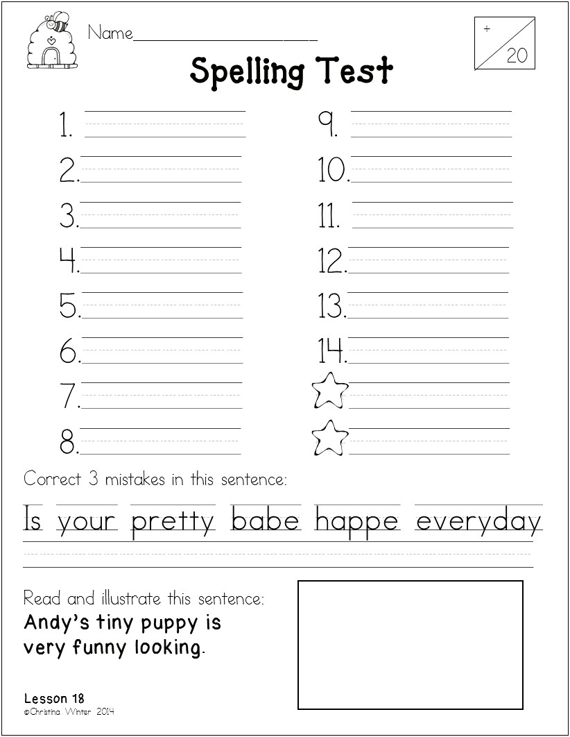 Spelling Test Template Dotted 20 Words