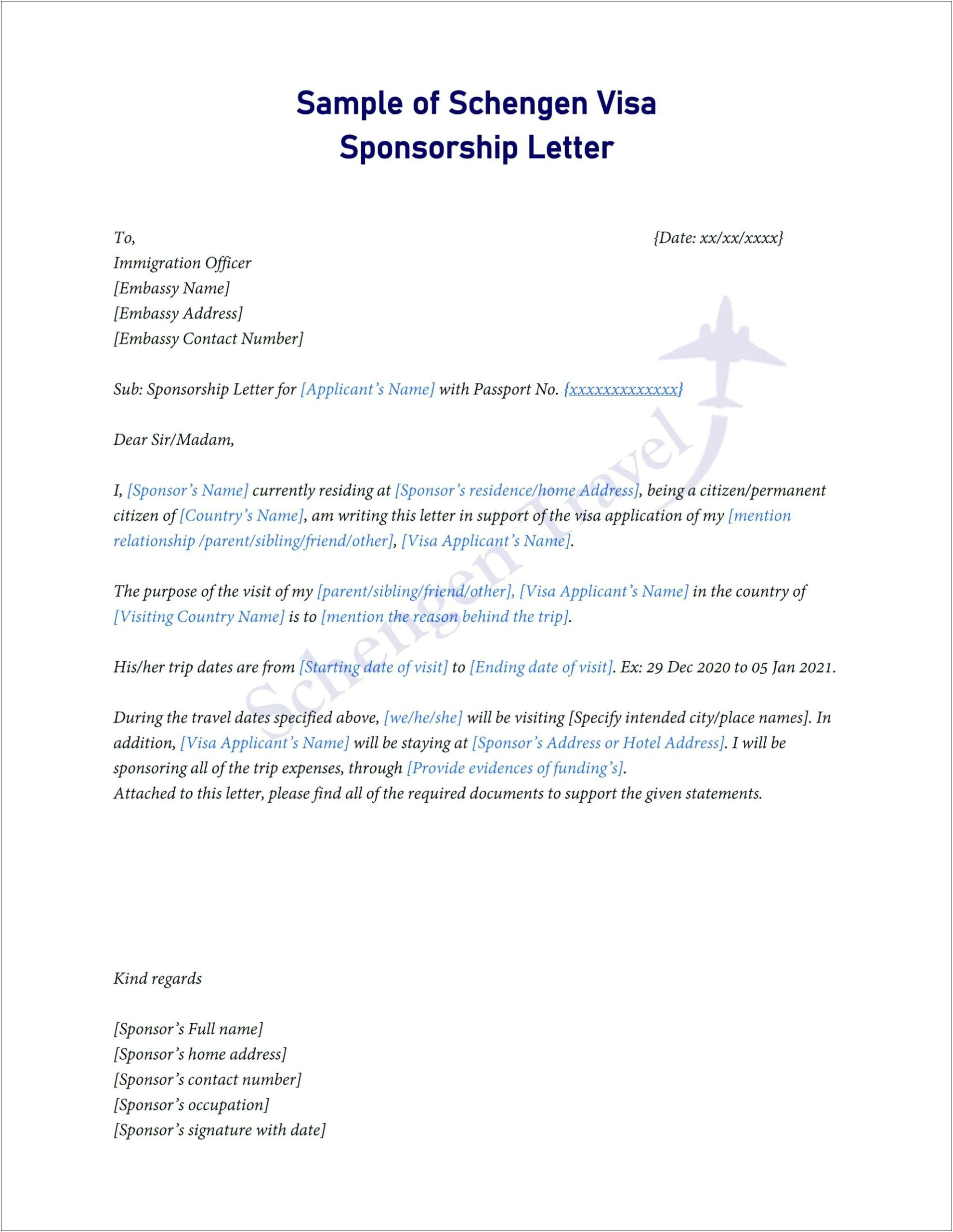 Sponsorship Letter For Usa Visa Template