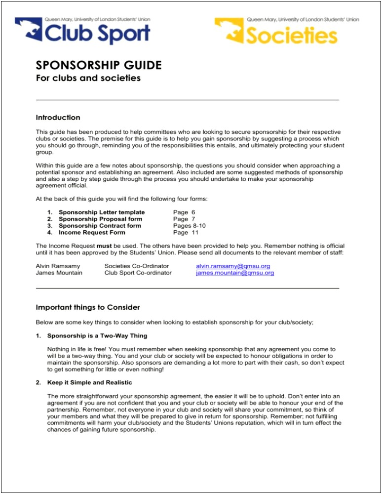 Sponsorship Letter Template For Sports Club