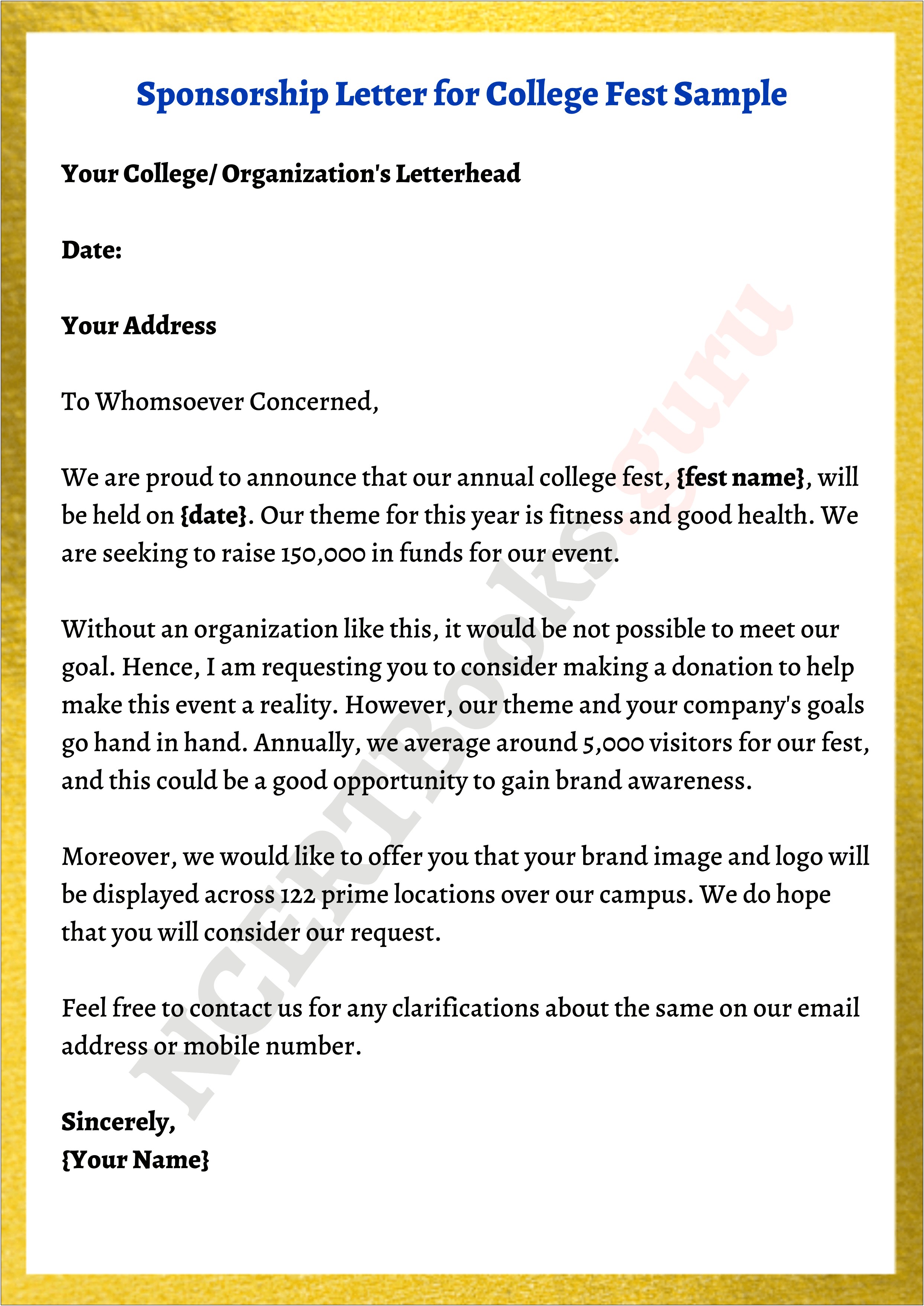 Sponsorship Letter Template For Sports Team