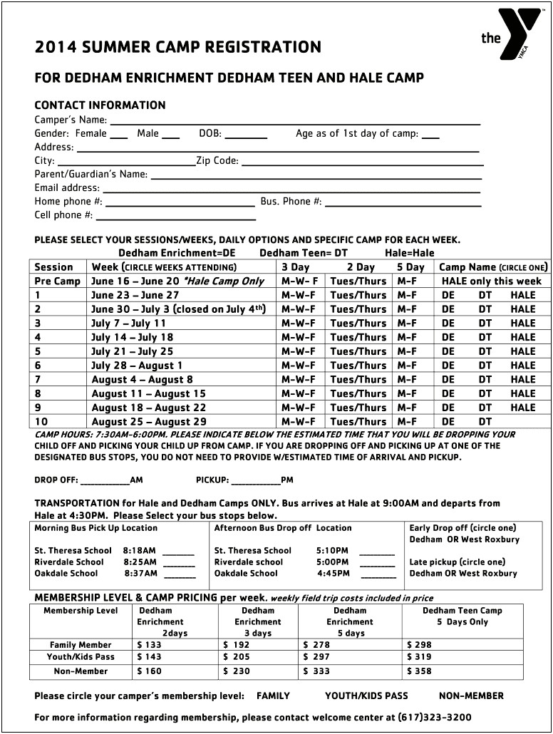Sports Camp Registration Form Template Word