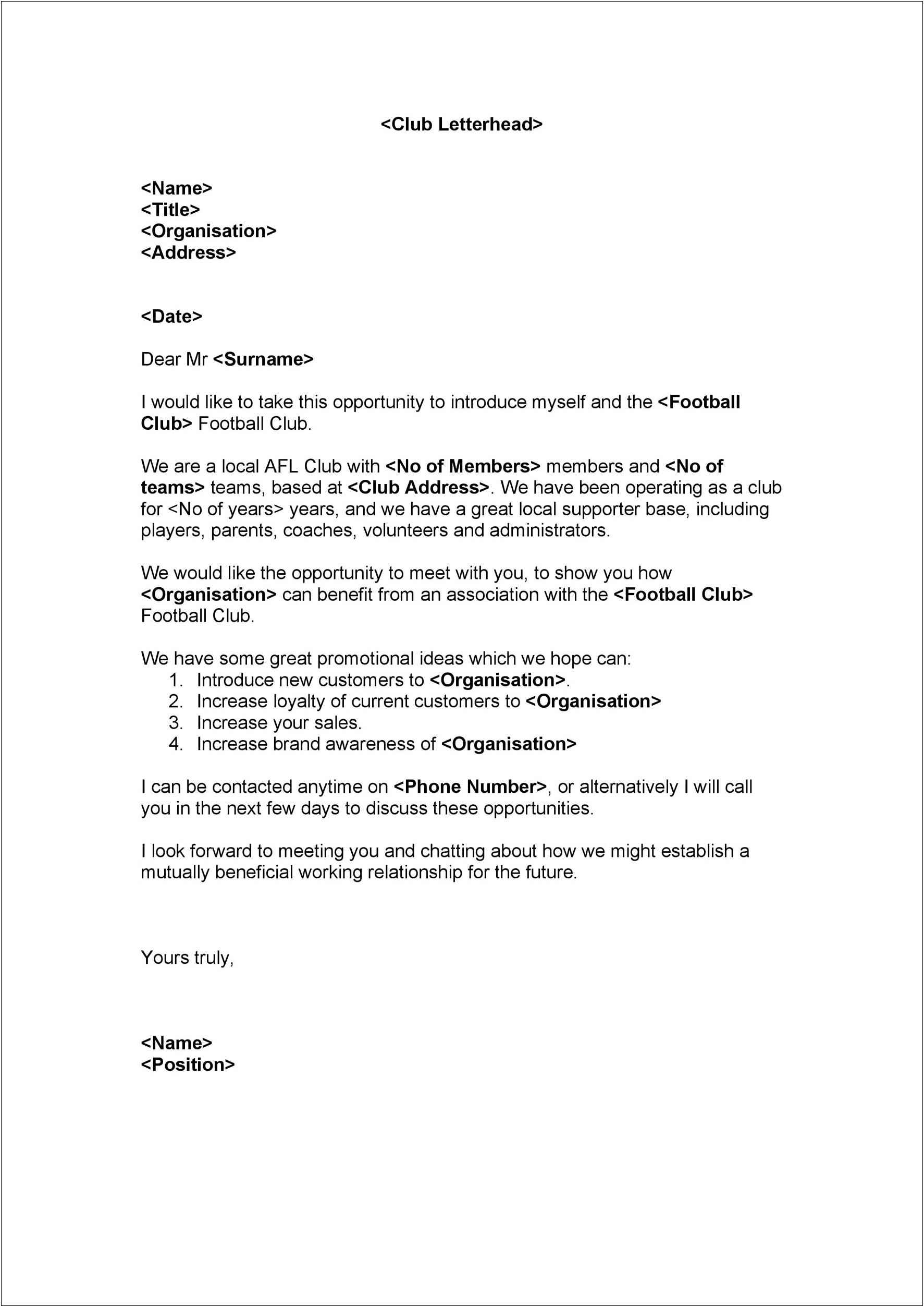 Sports Club Sponsorship Letter Template Word