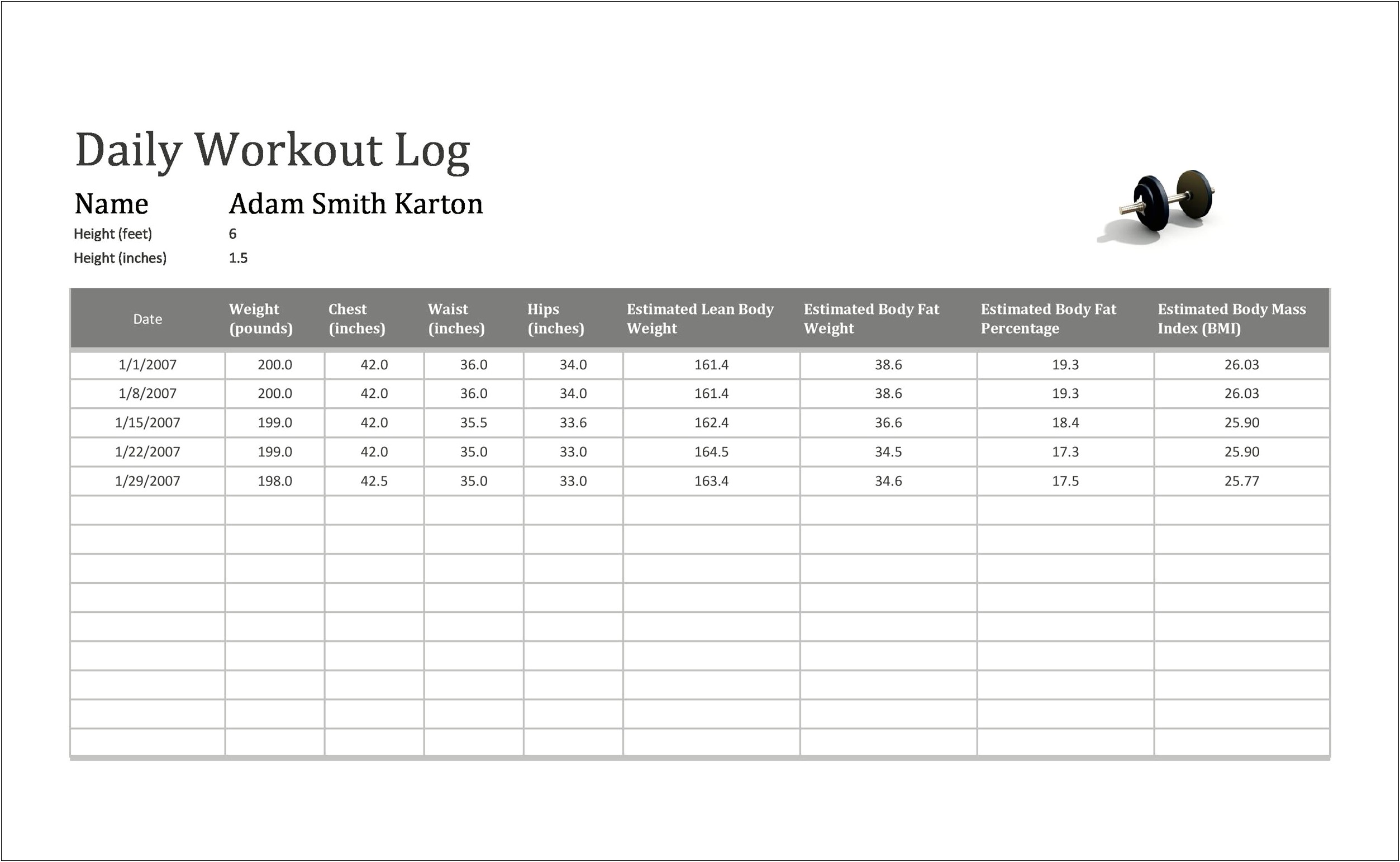 Spreadsheet Template For A Daily Workout Plan