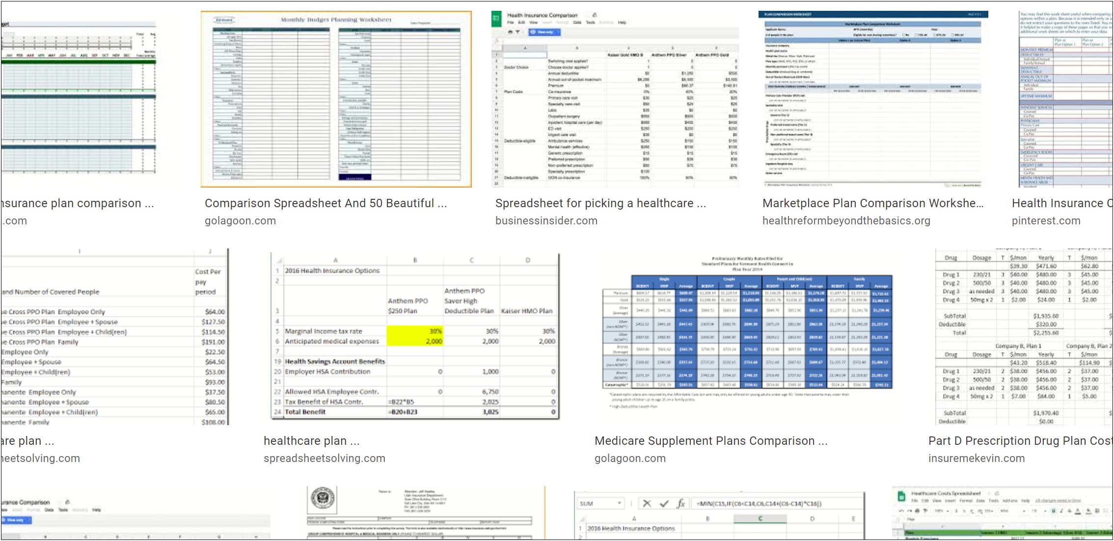 Spreadsheet Template To Choose Health Insurance Plan