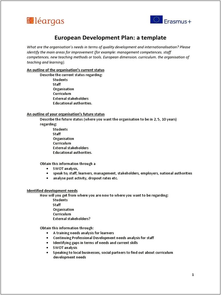 Staff Learning And Development Plan Template