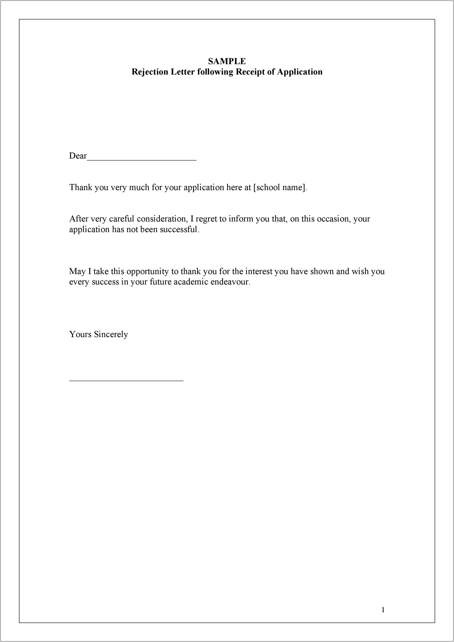 Standard Letter Template For Unsuccessful Candidates