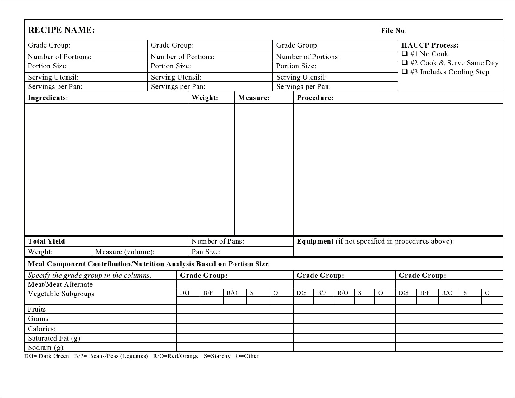 Standardized Recipe Planning Template For Schools