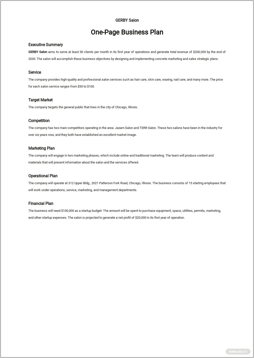 Startup Business Plan Template Google Docs