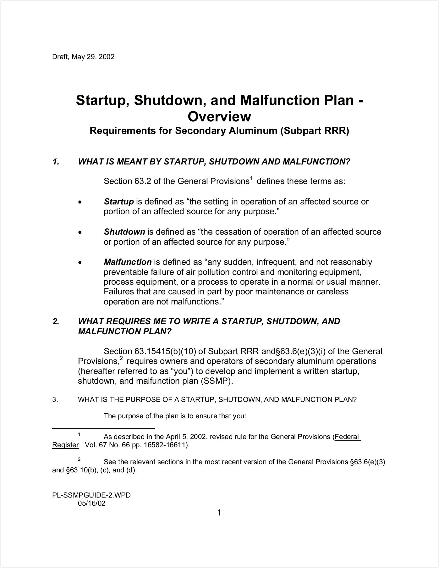 Startup Shutdown And Malfunction Plan Template