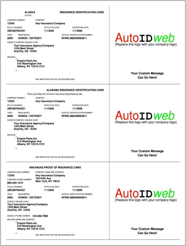 State Farm Auto Insurance Card Template