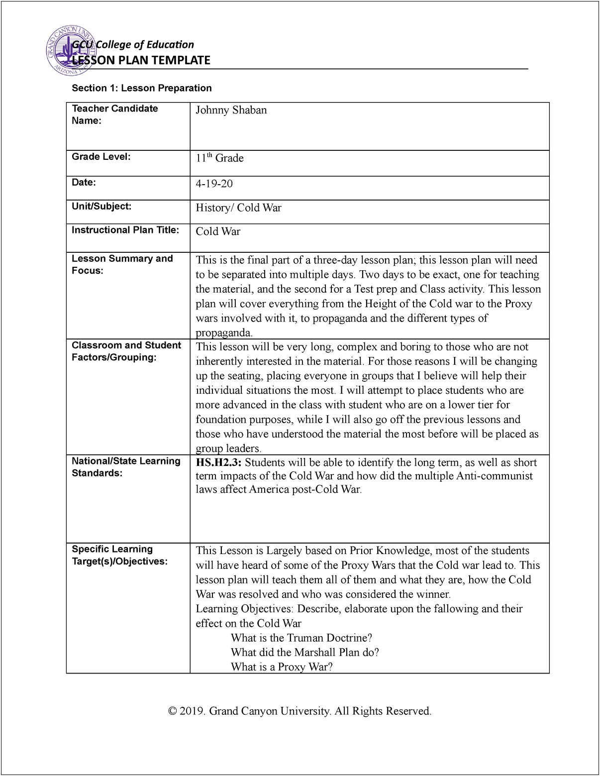 State Of Ct Lesson Plan Template