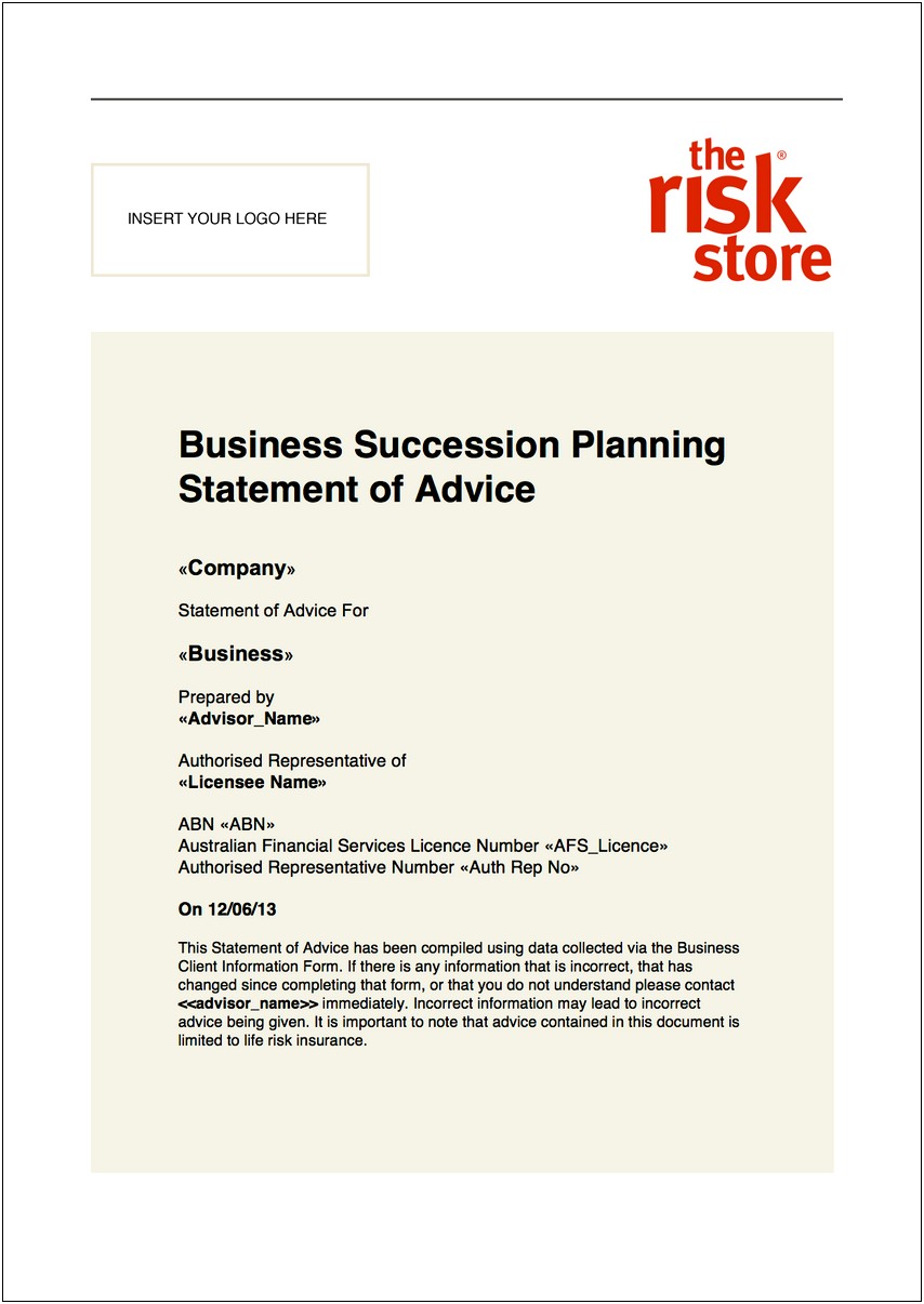 Statement Of Advice Financial Planning Template