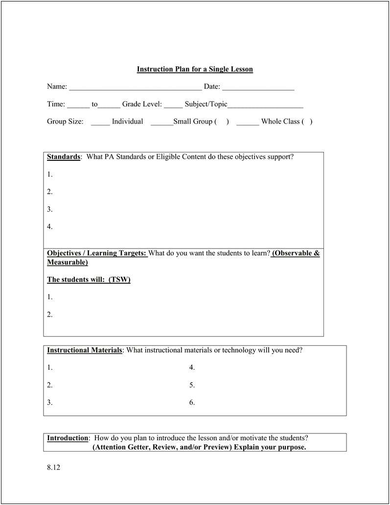 Step By Step Instructional Planning Group Template