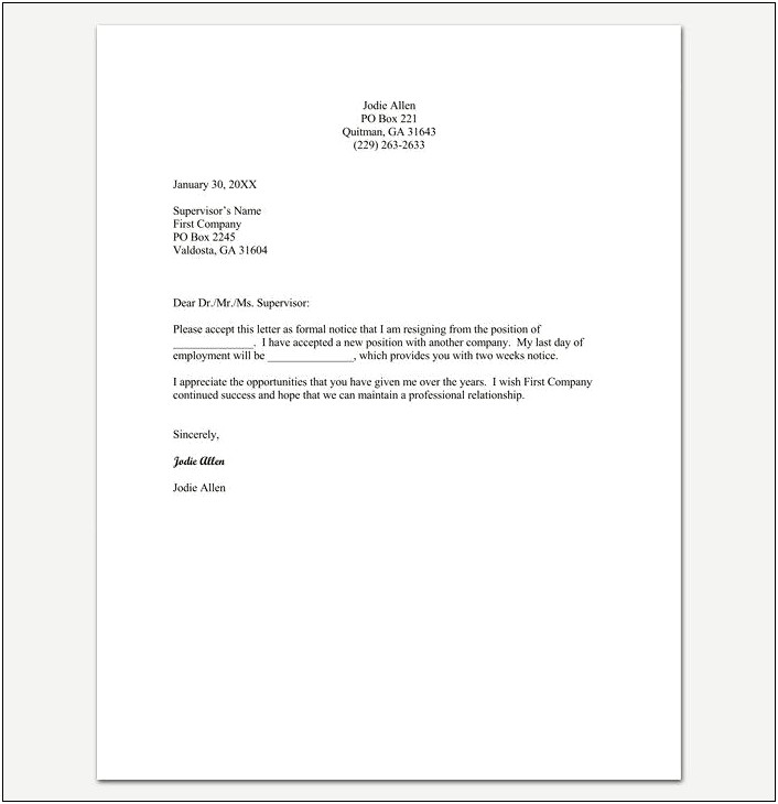 Stepping Down From A Position Letter Template