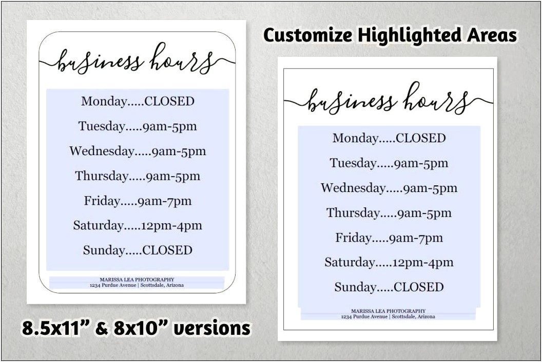 Store Business Hours Sign Template Microsoft Word