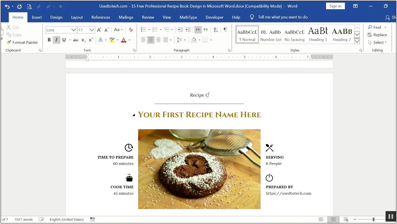 Storing Recipe In Word Document Template