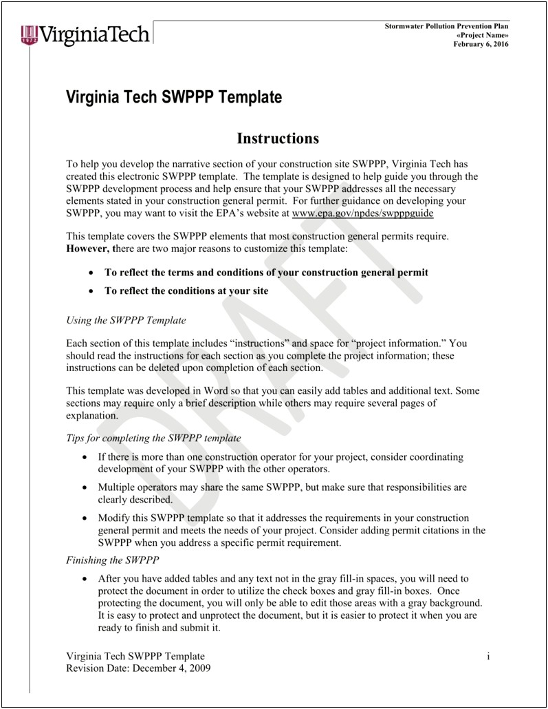 Storm Water Pollution Prevention Plan Template