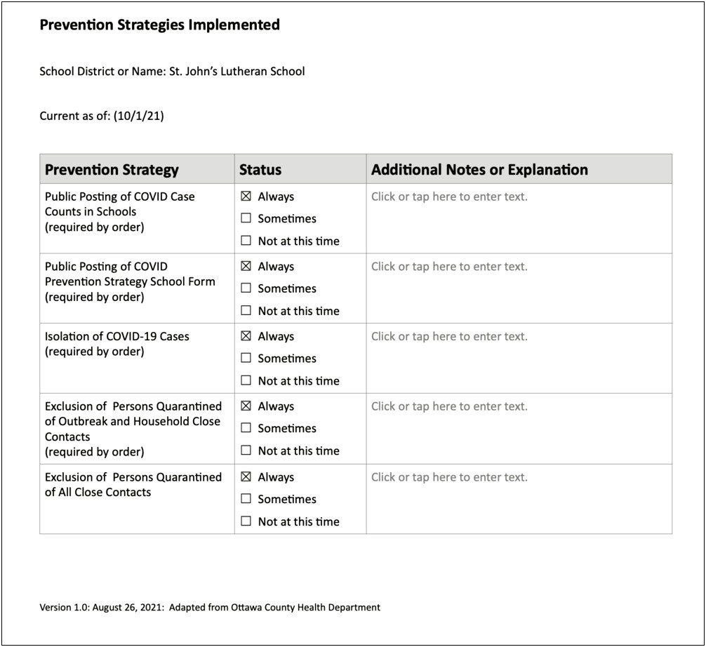 Strategic Planning Template For Lutheran Schools