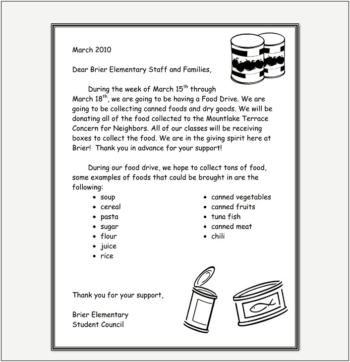 Student Council Food Drive Letter Template