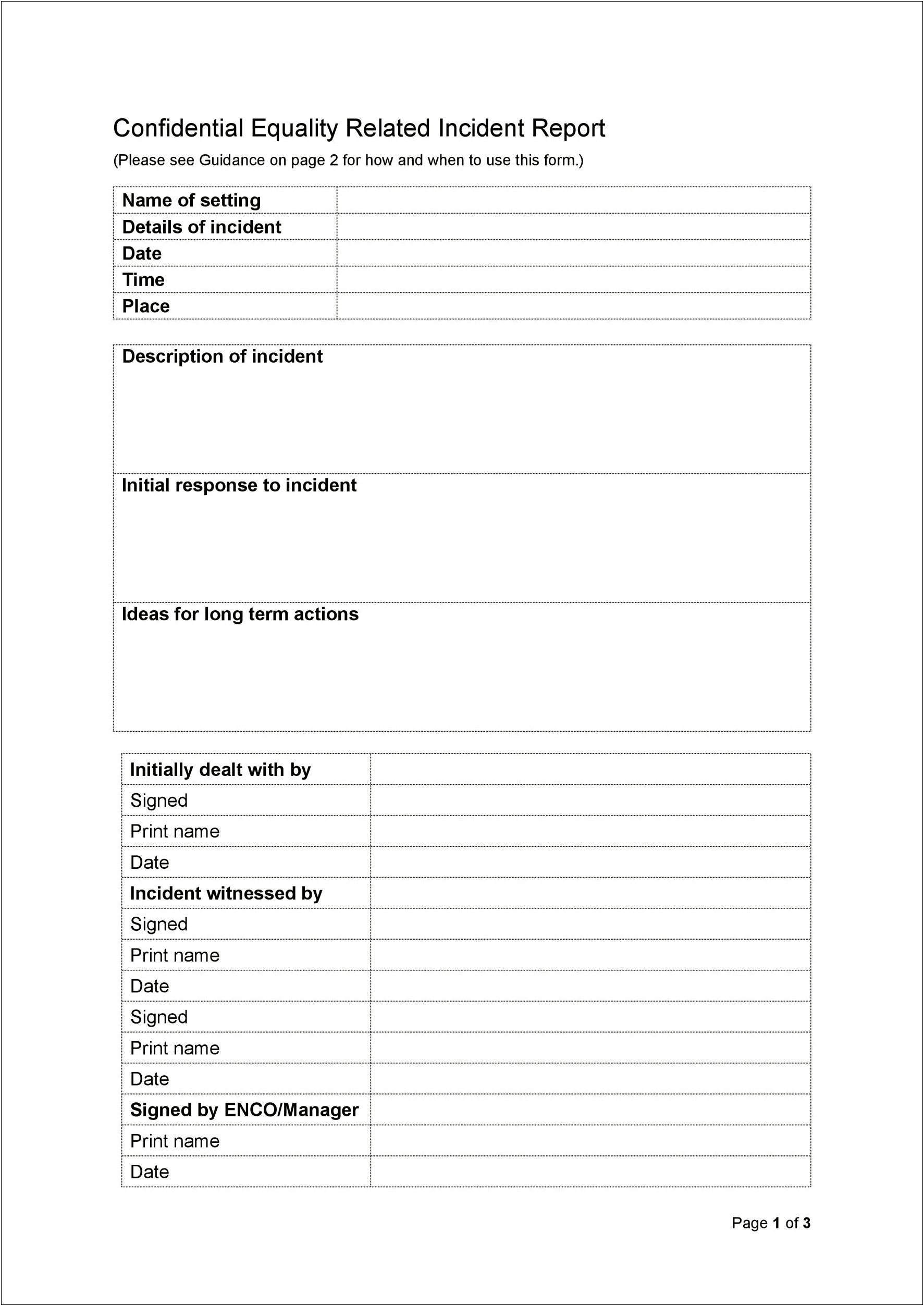 Student Medical Incident Report Template Word