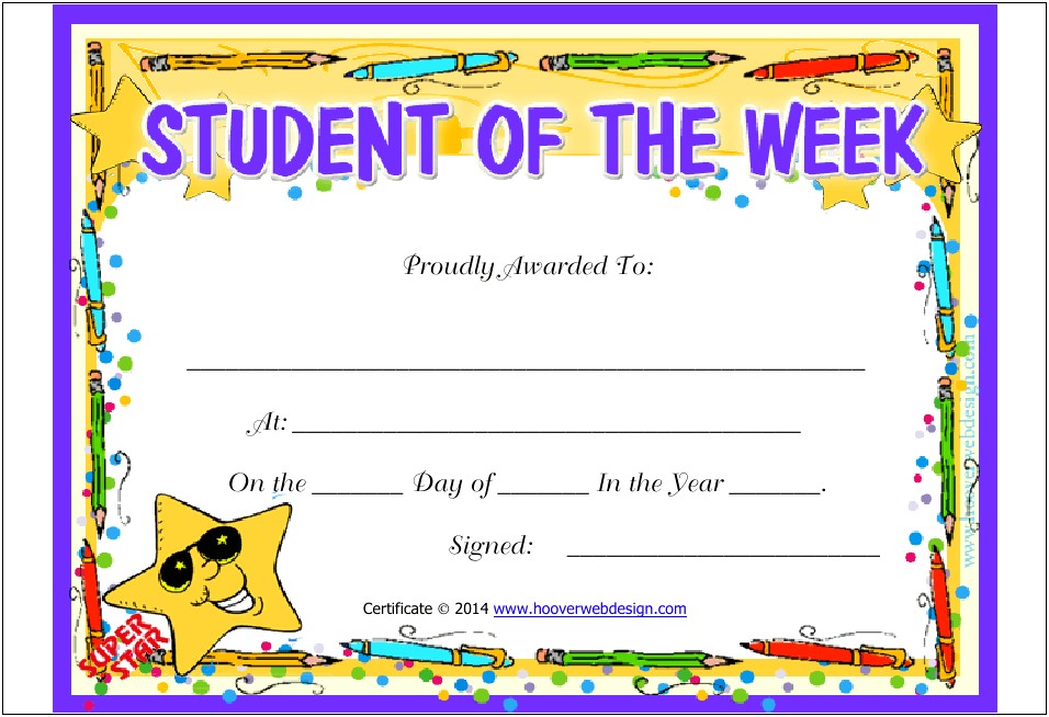 Student Of The Week Certificate Template Word