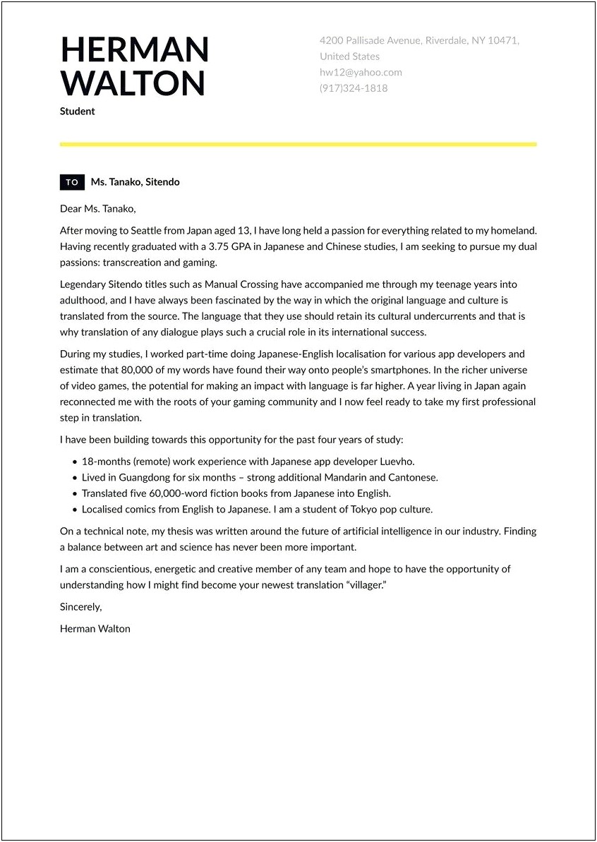 Student On Campus Job Cover Letter Template