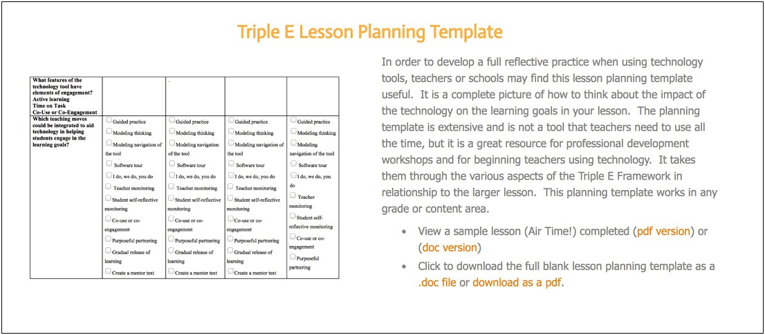 Student Reflection Practice Lesson Plan Template