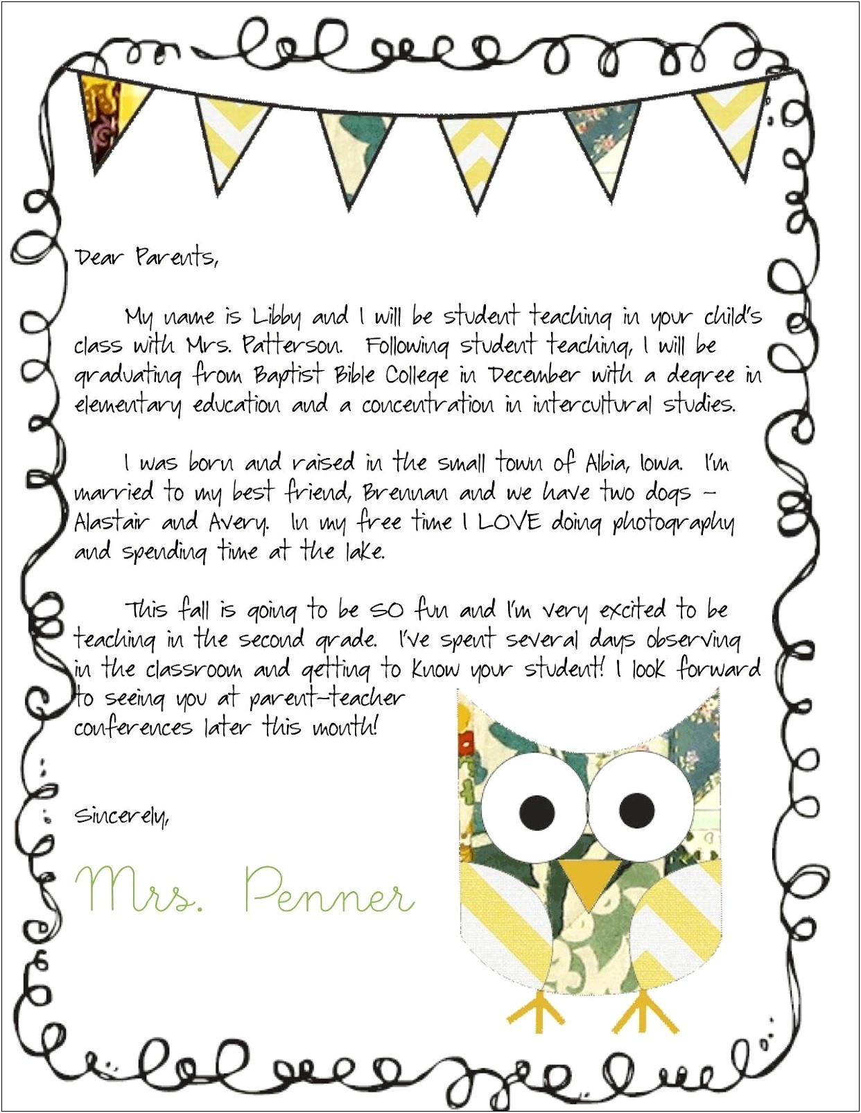 Student Teacher Letter To Parents Template